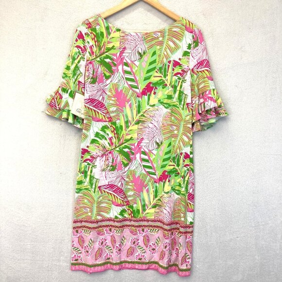 NWT Pappagallo Erika Flutter Sleeve Tropical Shift Dress Medium M Green Pink - Picture 4 of 11